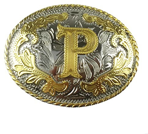DT Gold Initial Alphabet, 3D Buchstaben Cowboy Gürtel Schnalle, Geschenk für Freund Familie, Weihnachten, Vatertag, Hochzeit, Jubiläum,P