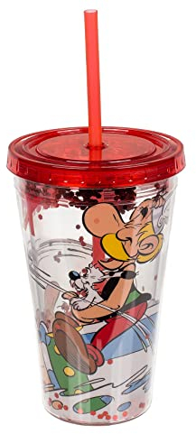 Out of the blue Trinkbecher mit Trinkhalm Asterix Wiederverwendbar Becher Cup Kunststoff 500ml, 71/3323, Mehrfarbig