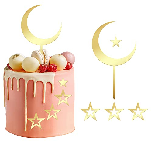 Gyufise 7Pcs Acrylic Moon Star Cake Toppers Twink Star Cake Decorations Babyshower Cake Toppers for Kids Babyshower Birthday Party Supplies