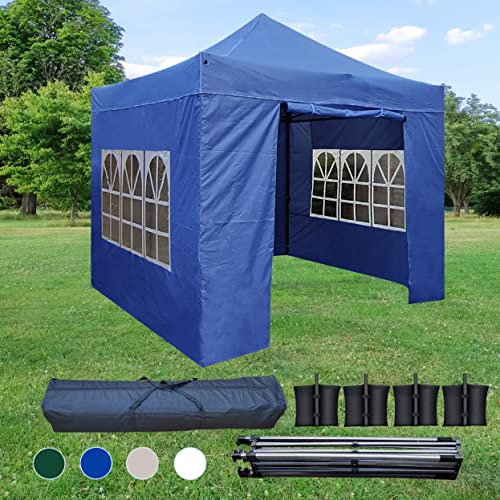 Doblican Heavy Duty Pop Up Gazebo 3m x 3m Waterproof Commercial Market Stall With 4 Side Panels Weight Bags (Blue)