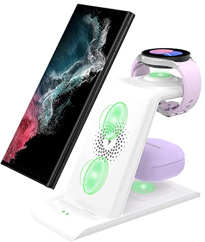 Aimtel 3 in 1 Kabelloses Ladestation kompatibel mit Galaxy S25 Edge/S25 /S24/S23/Z Flip/Fold 7/FE/6/5, Kabelloses Ladegerät für Galaxy Watch Ultra (2025)/8/Classic/7/6,Wireless Charger für Galaxy Buds