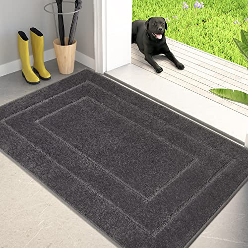 PURRUGS Dirt Trapping Door Mat Indoor Entrance, 34 x 59, Grey | Machine Washable, Non-Slip, Waterproof TPR Backing, Super Absorbent, Low Profile, Entryway Rug for Muddy Paws and Shoes