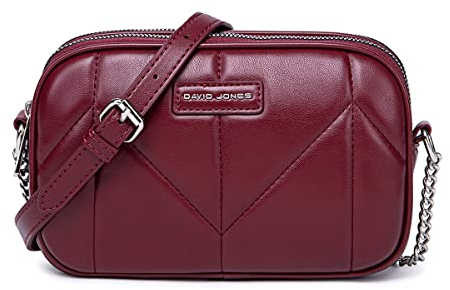 David Jones - Dämen Kleine Umhängetasche - Frau Mini Handtasche PU Leder - Handy Tasche Multi Taschen Reißverschluss - Kette Crossbody Bag Viele Fächer - Abendtasche Clutch Party Elegant Bordeaux Rot