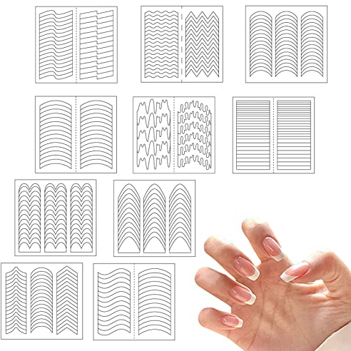 IOSPKKIO® 40 Blatt (10 Modelle) French Maniküre Aufkleber,Selbstklebende French Tip Guides Nagelaufkleber,French Smile Maniküre Streifen für Maniküre DIY