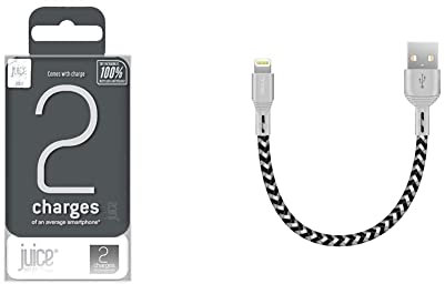 Juice 2 Charges Power Bank Portable Charger for Apple iPhone, Samsung, Huawei, Microsoft, Oppo, Sony - Grey & iSOUL Lightning iPhone Charger Cable, 15CM Short Braided USB Cord