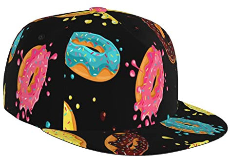 BONDIJ Donuts Snapback Hat Hip Hop Flat Baseball Cap Verstellbares Visier Cap für Unisex Erwachsene Schwarz, Schwarz, Einheitsgröße, Schwarz, EinheitsgröÃŸe
