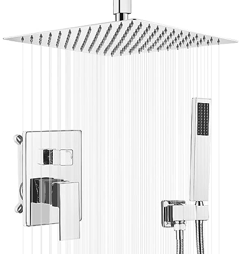 JingGang 30,5 cm Deckenhalterung, poliertes Chrom, Duschsystem, Badezimmer, Luxus-Regenmischer, Dusch-Kombi-Set, Decke, Regenduschkopf-System (enthält Duscharmatur, grobes Ventilkörper und