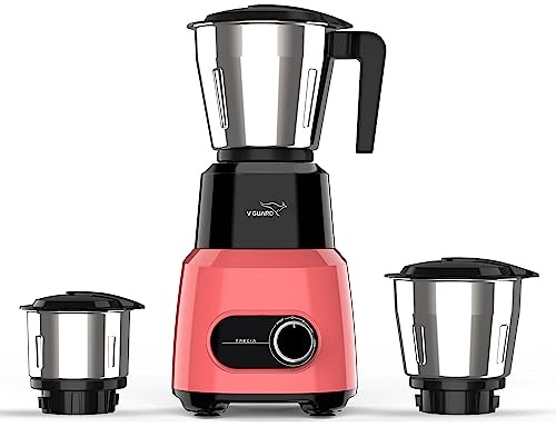V-Guard Precia 500 Watt Mixer Grinder | 2 Year Motor Coverage by V-Guard | 3 Jars Mixie for Kitchen with Multifunctional SS Mixer Jars (Chutney, Dry, & Wet), Precision Stainless Steel Blades