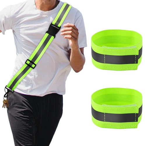 PEUTIER 3uds Cinturón Reflectante, Correa Reflectante para el Hombro con 2uds Brazalete para Correr Alta Visibilidad Nocturna Bandas Reflectoras para Hombres y Mujeres Caminar Correr Ciclismo