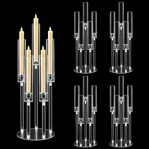 Cutora 5 Arme Acryl Kerzenleuchter Mittelstücke für Tisch 4 Stück Kerzenhalter Klar Stumpen Kristall Kerzenhalter für Hochzeit Party Geburtstag Weihnachten Esszimmer Dekorationen