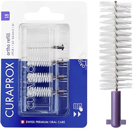 Curaprox CPS 18 Ortho Ersatz, 4er-Pack, Lila, Swiss Design | Interdentalbürsten-Ersatz Größe 18, Für Zahnspangen & Kieferorthopädie, Ultrafeine Borsten