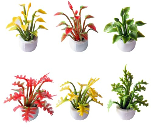 JIHUOO Miniatur-Puppenhaus-Gartenpflanzen, Mini-Puppenhaus-Pflanzen, kleine Pflanzenfiguren, Feengarten, Topfpflanzen, Mini-Kunstpflanzen, kleine künstliche Pflanzen, kleine künstliche Grünpflanzen in