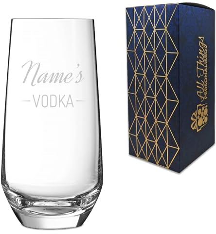 Personalised Engraved Novelty Vodka Lima Hiball Tumbler Glass with 'Name's Vodka' Design, Customise with Any Name for Any Occasion, Gift Box Included, Laser Engraved