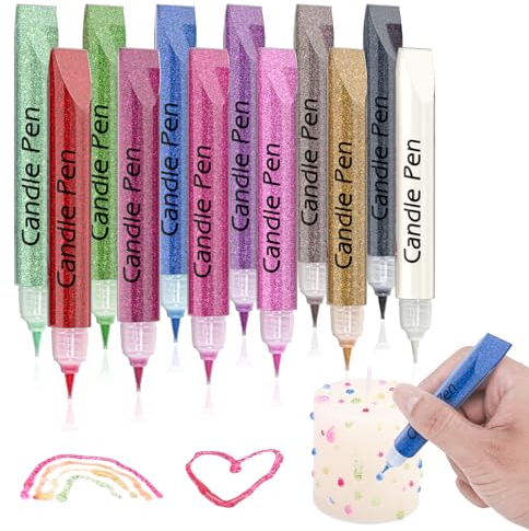 Ronoza® Wachsstifte für Kerzen 12x10 ml, Candle Pen, Kerzen Bemalen Set, Taufkerze Selber Machen, Kerzen Selber Machen Set, Kerzenstifte zum Verzieren & Bemalen von Kerzen, Flash gold powder