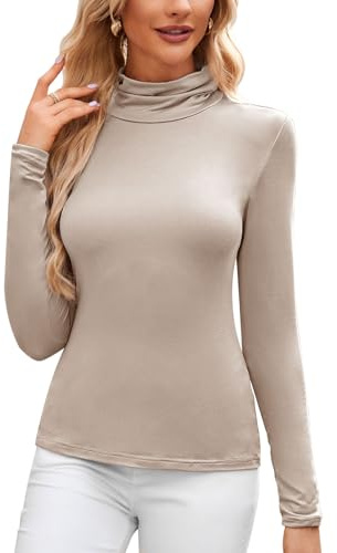 TMEOG Rollkragenshirt Damen Langarmshirt Eng Rollkragenpullover Dünn, Unterziehrolli Turtleneck Pullover Basic Rolli Langarm Thermoshirt Rollkragenpulli Thermooberteil für Damen(Aprikose,M)