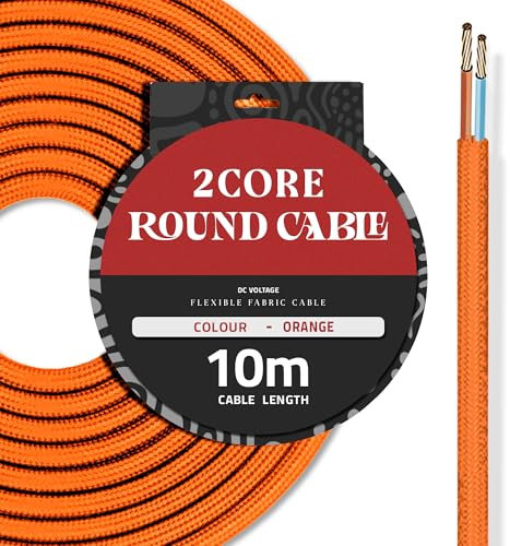 DC VOLTAGE 10M Orange Vintage 2 Core Round Cable Fabric Cloth Covered Electrical Wire, 32.8FT 2 Conductors 18 Gauge textile electric cable Wire coated colored vintage for Lighting DIY Project
