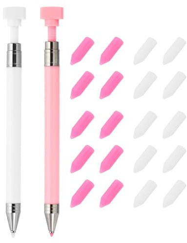 PATIKIL Diamant-Kunst-Stift mit Wachs, 2 Stück Diamant-Kunst-Zubehör Nachfüllbarer Wachs-Stift mit 20 Stück Wachs für Diamant-Kunst Nagel DIY Handwerk, Pink und Weiß