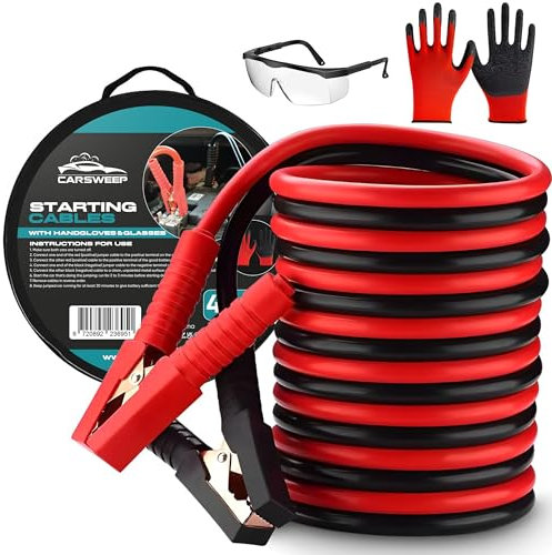 CarSweep® Starthilfekabel + Handschuhe & Schutzbrille - 4 Meter - 750A - Extra robust - Auto/Bus/LKW/Boot - inkl. Aufbewahrungstasche