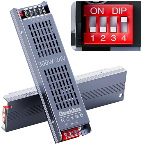 GEEKLUX Trasformatore LED 220V 24V, Alimentatore Dimmer 300W, Driver Led Senza Rumore e Senza Sfarfallio, Dimmerabile, Compatto e Sottile, IP20, Alimentatore 24V per Strisce e Stampante 3D