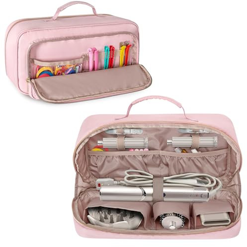 Fasrom Travel Storage Case Compatible with Dyson Airwrap, Hair Tool Carrying Bag Compatible with Shark Flexstyle Hair Dryer and Straightener, Rose