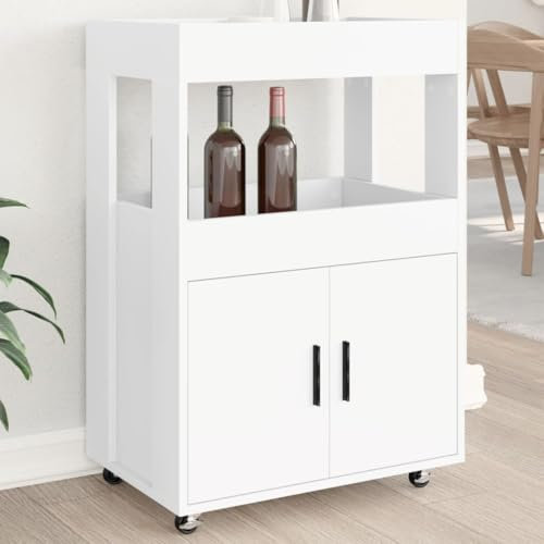 NQJIBUE Home Garden,Bar Cart White 60x39.5x89cm Engineered Wood