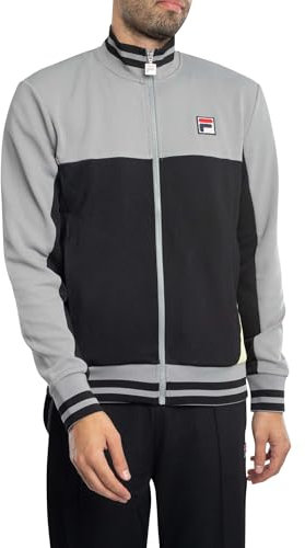 Fila Men's Tiebreaker Funnel Neck Track Jacket, Black/Sharkskin/Lemonade, XL