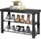 CROWNSHOP Shoe Bench Shoe Rack 3 Tier Shoe Storage Organiser Shelf Bamboo Stand Shoe Shelving Entryway strorage unit with Seat for Hall Bathroom Bedroom Living Room Hallway Black