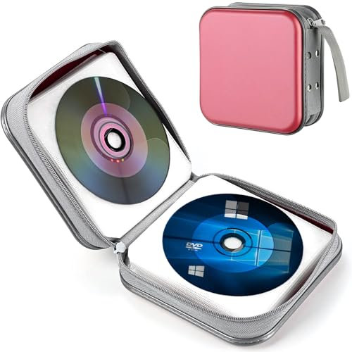 ATEK 40-Disc CD/DVD Wallet – Red Portable CD/Blu-ray Holder, Hard Plastic Case, Scratch-Resistant & Dustproof Disc Organizer for Car, Office & Home Storage