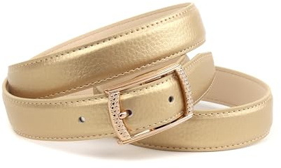 Anthoni Crown Damen Ledergürtel in Gold – Echtleder mit goldfarbener Dornschließe, doppelt verstellbar, elegantes Accessoire für Taillen-Styles (100)