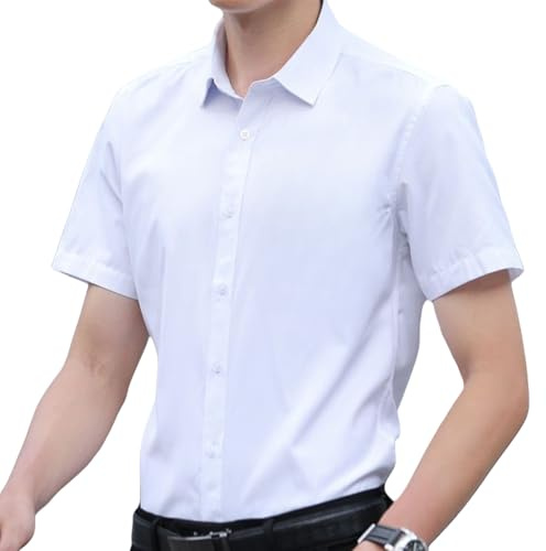 JiaYouLC Men's Short Sleeve Shirts for Men Classic Stretch Casual Shirts with Standard Collar (UK, Alpha, XXL, Regular, Regular, White)