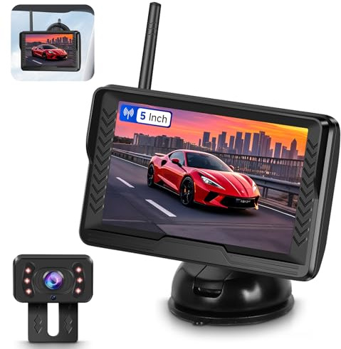 VECHTEL AHD 720P Kabellose Rückfahrkamera,5-HD-Monitor-Set, IP69 wasserdicht, Weitwinkel, Nachtsicht, Rückfahrkamera für LKW, SUVs und 12-V-Fahrzeuge, einfache Installation