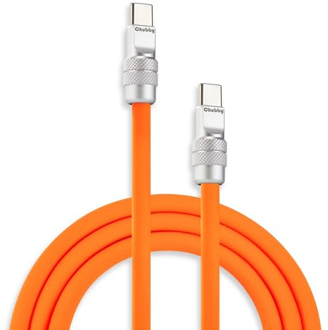 chubbycable Chubby 2.0 USB C to USB C Fast Charging Cable 240W Durable Soft Silicone Type C Cable Extra Thick Phone Charger Cord Data Transfer Cord, Orange, 6.6FT