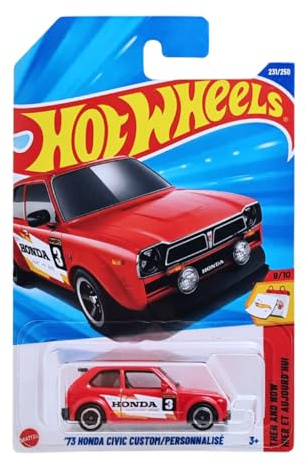 Hot Wheels ’73 Honda Civic Custom (JBB42) – Then and Now Serie 9/10, Maßstab 1:64, Short Card Edition, Honda Lizenz