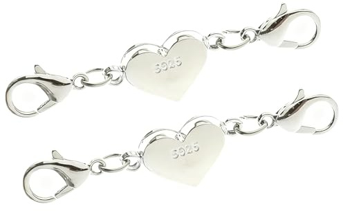 2 Stück Magnetverschluss Kette Silber Herz Kettenverlängerung Schmuck | Einfach Zu Bedienen, Für Halsketten, Sicherer Halt, Verlängert Um 5cm