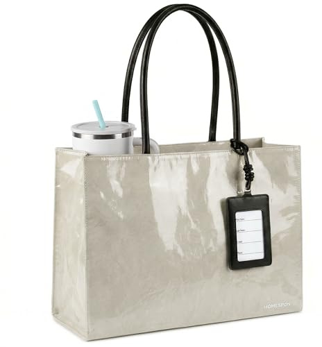 HOMESPON Shopper Damen Groß Wasserdicht, Aesthetic Kraftpapier Handtasche mit Reißverschluss, Robuste PVC Schultertasche für Büro, Uni und Alltag