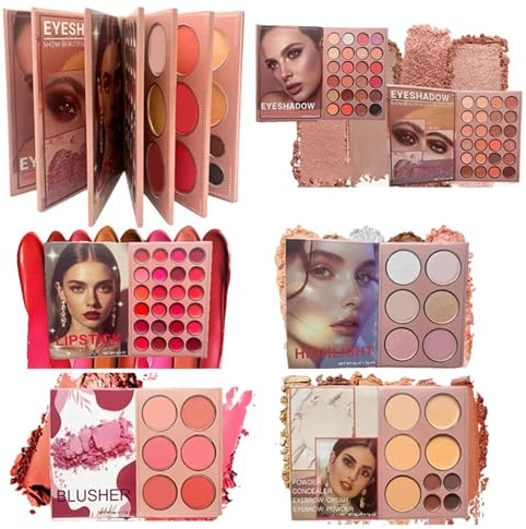 Make-up-Palette in Buchform, mehrfarbig, 6-lagig, Make-up-Palette für Reisen, mit Highlighter und Schatten, für Damen, Mädchen, Anfänger, Alltag, Party, Dating, Reisen