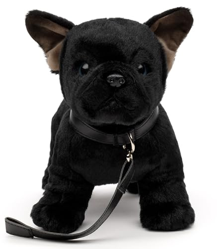 Uni-Toys - Eco-Line - Französische Bulldogge (schwarz) - Mit Leine - 26 cm (Länge) - Plüsch-Hund - Plüschtier, Kuscheltier