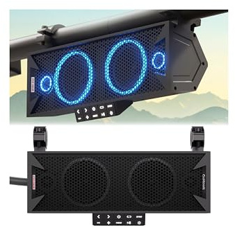 GoHawk Barre de son UTV de 38,1 cm, barre de son Bluetooth ATV avec lumières RVB, IP66 étanche, barre de son SXS, compatible avec Polaris RZR Can-Am avec radio FM, convient aux cages à rouleaux de 3,8