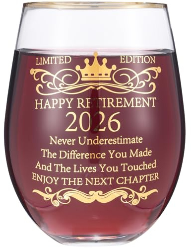 landskykit 2026 Retirement Gifts for Women Men 15oz Wine Tumbler Red Wine Glass Cup Retired Present Never Underestimate The Difference You Made Retire Gift