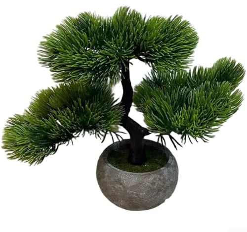 Bonsai-Baum im Topf, künstlicher Kiefer, 22 cm, künstliches Grün für Zuhause, Büro, Wohnzimmer, Tisch-Styling (A)