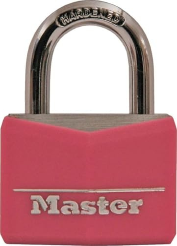 Master Lock Pink Covered Aluminum Keyed Padlock with Steel Shackle, Lock for Gym or School Locker with 1-9/16 Inch Lock Body, 146D