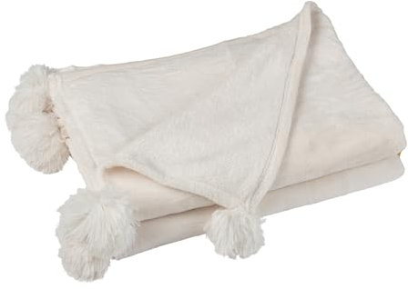 J-Line Plaid Pompom - Polyester - Creme