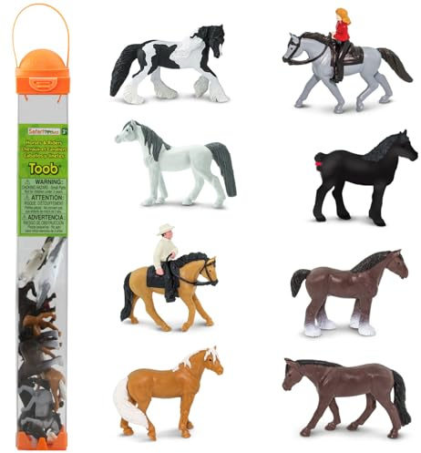 Safari Ltd. Horse Lovers TOOB - 8 Figurines: Gypsy Vanner, Clydesdale, Arabian, Percheron, Quarter, Palomino, Cowboy, Cowgirl - Educational Toy Figures For Boys, Girls & Kids Ages 3+