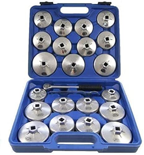 KATSU Lot de 23 Clés à Filtre à Huile, 1/2 Hexagonal 65-101 mm Outil de Retrait de Douille de Filtre à Huile en Aluminium pour Réparation Automobile de Garage avec étui de Rangement 450256
