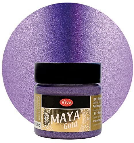 Viva Decor Maya Gold 45ml (Flieder) - Metallic-Acrylfarbe für kreative Werke auf Holz, Glas und Porzellan. Stoßfest, wischfest und wetterfest für glänzende Metall- / Metallic Effekte