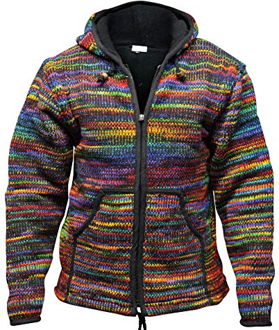 SHOPOHOLIC FASHION Uomo Foderata in Pile Tie Dye Hippie con Cappuccio Giacca Invernale in Lana - (Nero/Super Caldo/M)