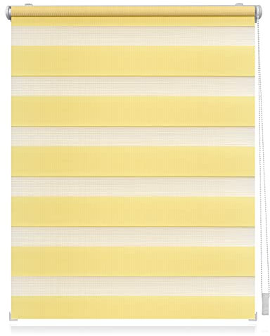 Lichtblick Doppelrollo Klemmfix ohne Bohren, Streifen, Blickdicht, Klemmträger-Montage, Sichtschutz, Wandmongtage, Deckenmontage, für Fenster und Türen Gelb,60 cm x 150 cm (B x L)