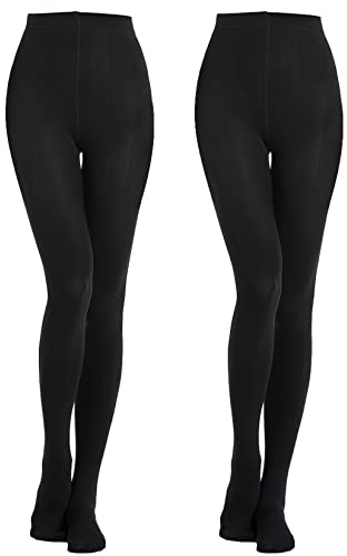 MANZI- 2 Pairs 400 Denier Tights Women's Thermal Warm Fleece Opaque Tights, Black, XL