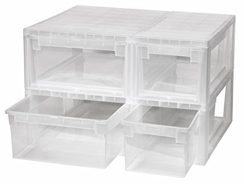 4 Stück Schubladenboxen mit Nutzvolumen 2 Stück mit 7 (S) und 2 Stück mit 12 (M) Liter. Passend für z.B. Socken, Krawatten, Shirts, Papier, Schreibwaren, etc.