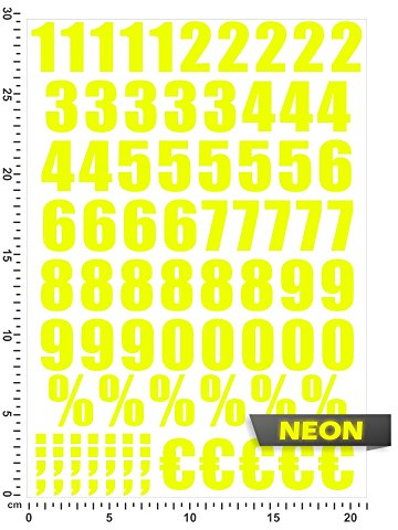 Zahlen Ziffern - Selbstklebende Folie IN 15 Farben - Neon + Chrom! Sticker Aufkleber